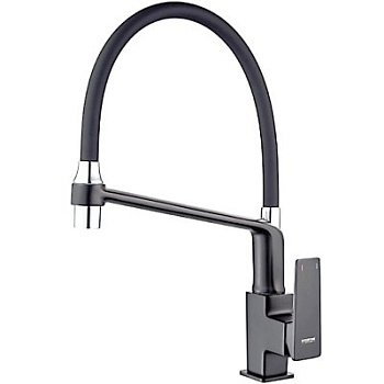 Смеситель L4078U-12 для кухни с черным силиконовым изливом графит (латунь) LEDEME